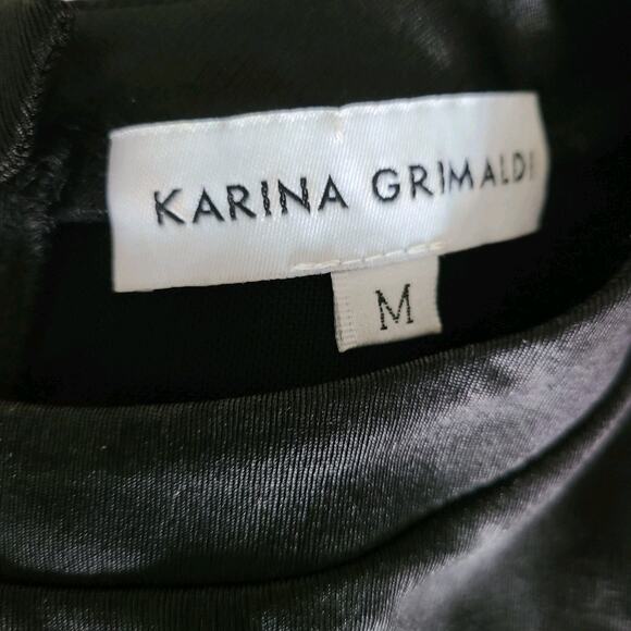 Karina Grimaldi‎ Asymmetrical Black Bodycon Mini Dress Size Medium Gold Buttons - Picture 10 of 12